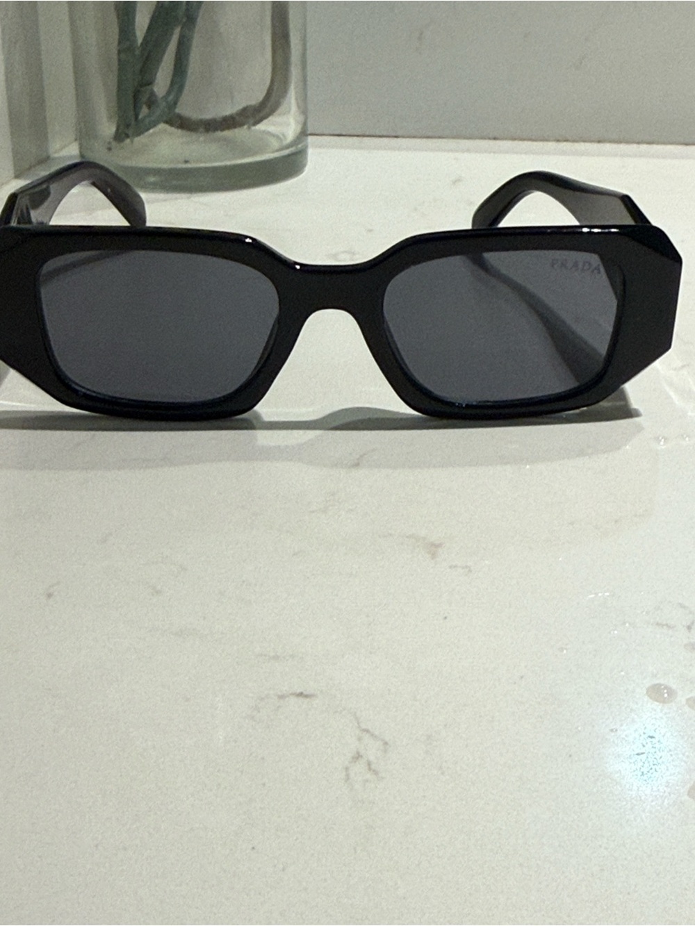 Prada Glossy Black Rectangular Sunglasses - Picture 2 of 14
